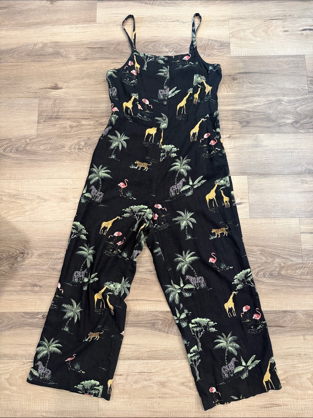 Old Navy Linen Blend Safari Animal Print Wide Leg Jumpsuit M